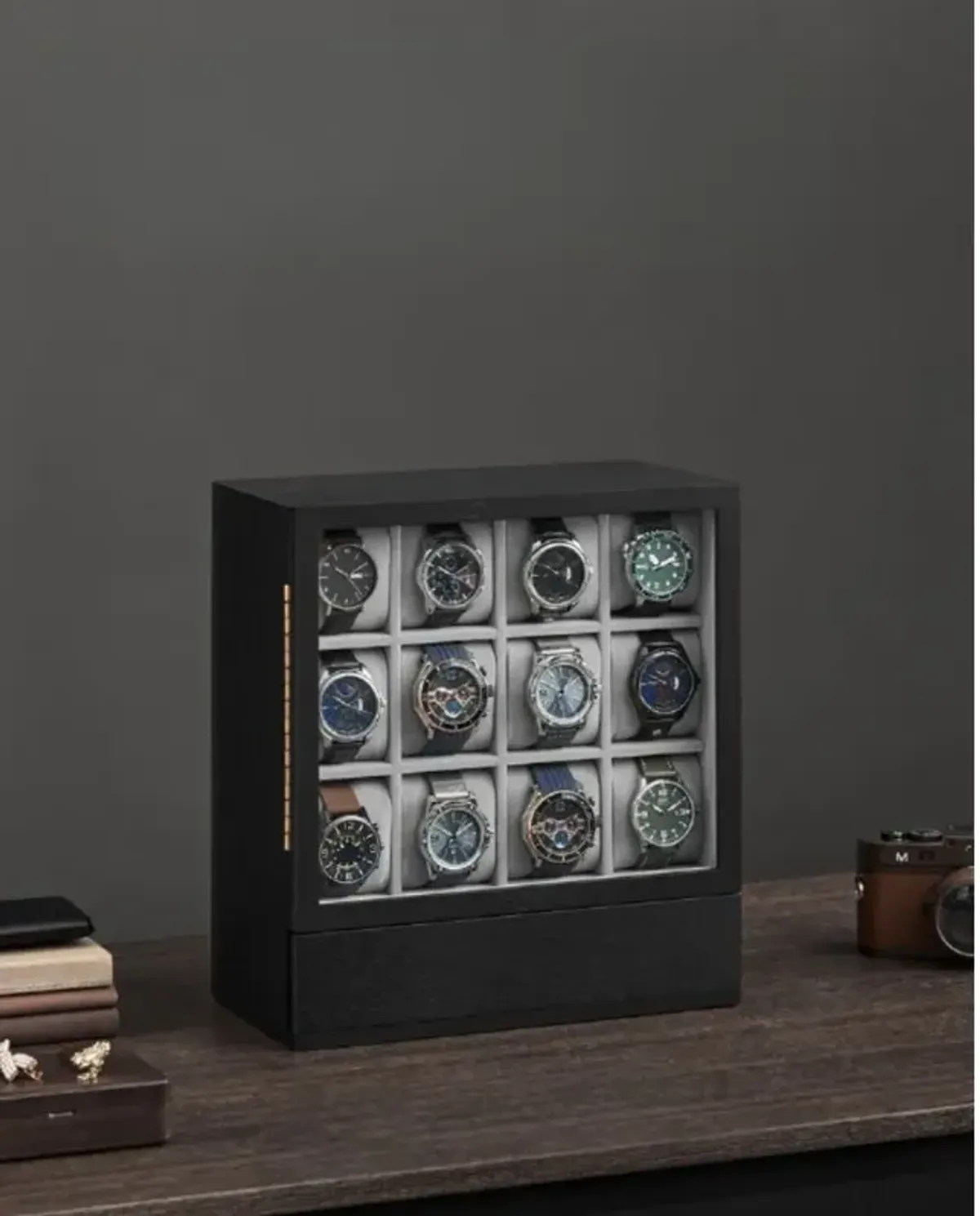 12-Slot Wooden Watch Box Elegant Storage with Premium Craftsmanship and Protective Lining