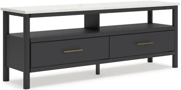 Mooran Large TV Media Console, Shelf, 2 Drawers, Black, White 71 Inch - Benzara