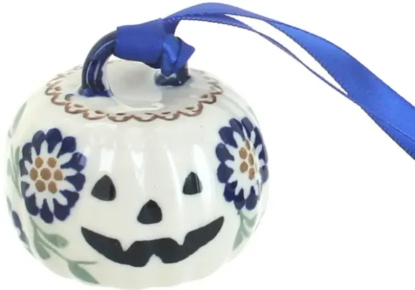 Blue Rose Polish Pottery Small Dots Pumpkin Ornament
