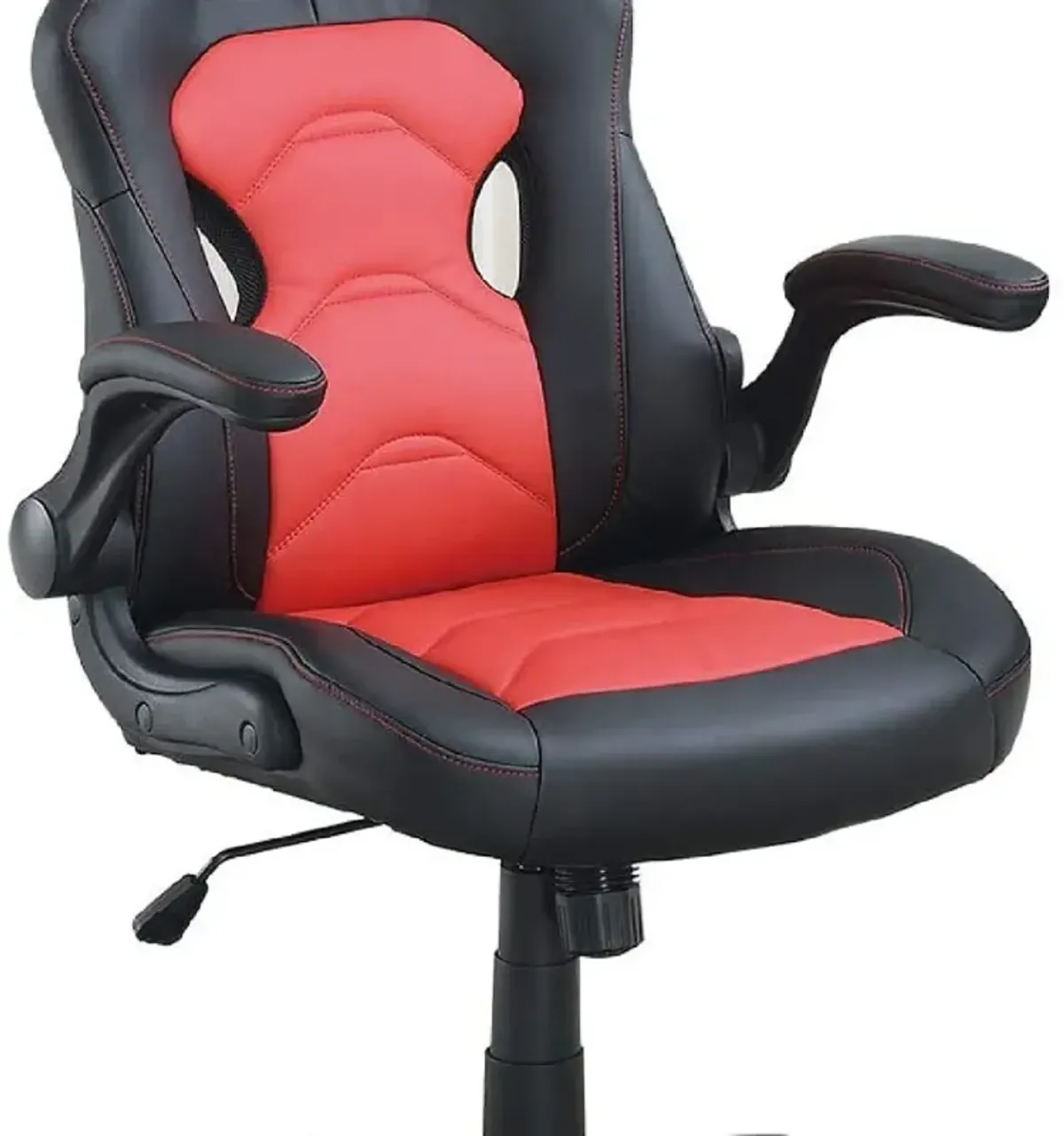 Office Chair with Padded Seat and Curved Track Arms, Black and Red-Benzara