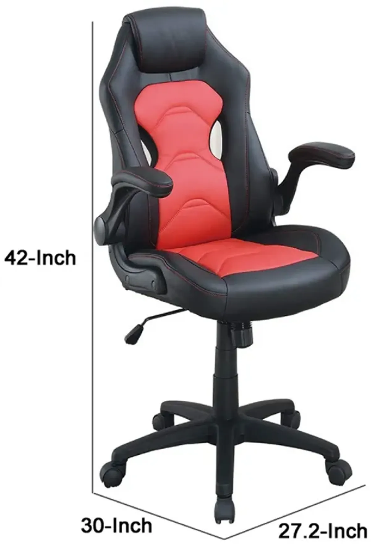 Office Chair with Padded Seat and Curved Track Arms, Black and Red-Benzara