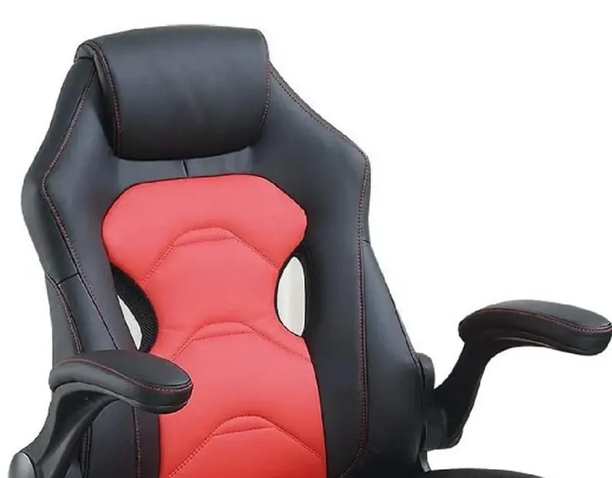 Office Chair with Padded Seat and Curved Track Arms, Black and Red-Benzara