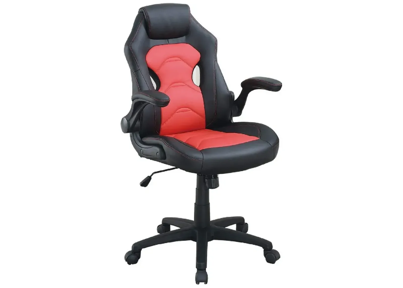 Office Chair with Padded Seat and Curved Track Arms, Black and Red-Benzara