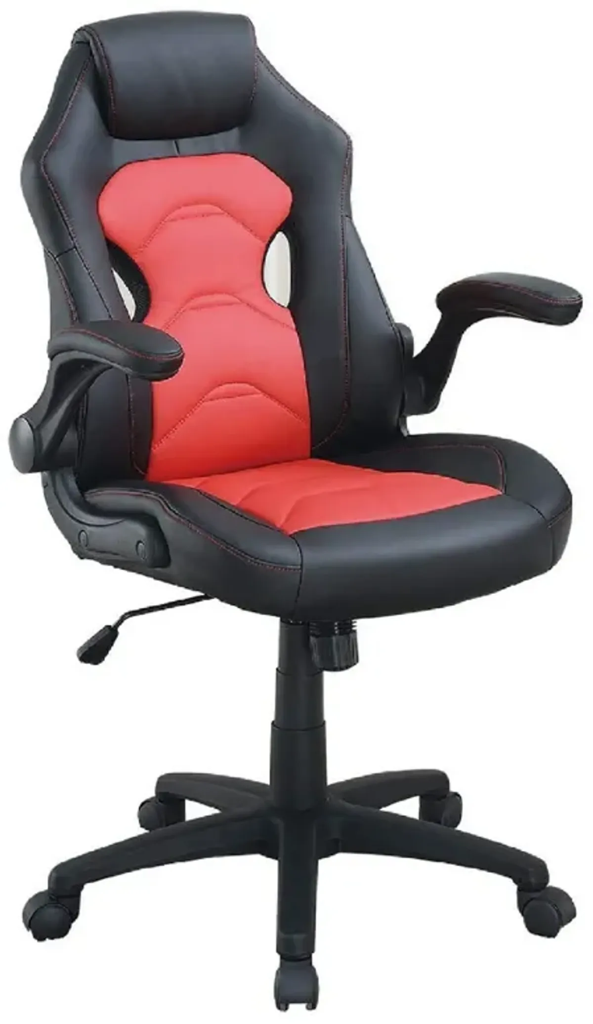 Office Chair with Padded Seat and Curved Track Arms, Black and Red-Benzara