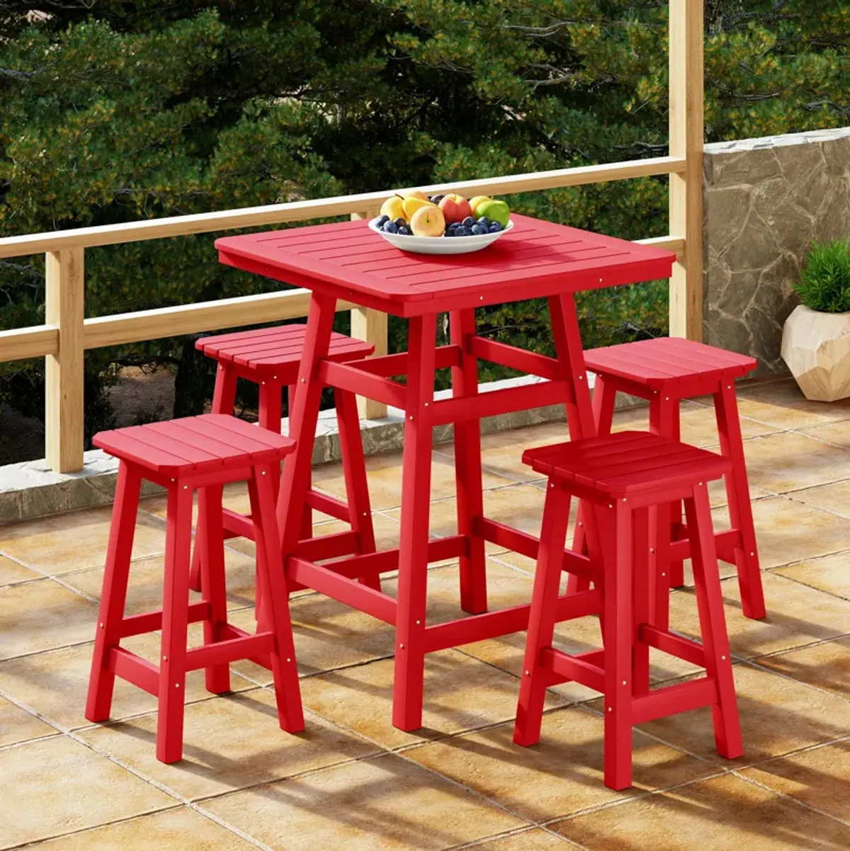 WestinTrends 5-Piece HDPE Outdoor Patio Dining Bar Bistro Table Set with Counter High Bar Stool