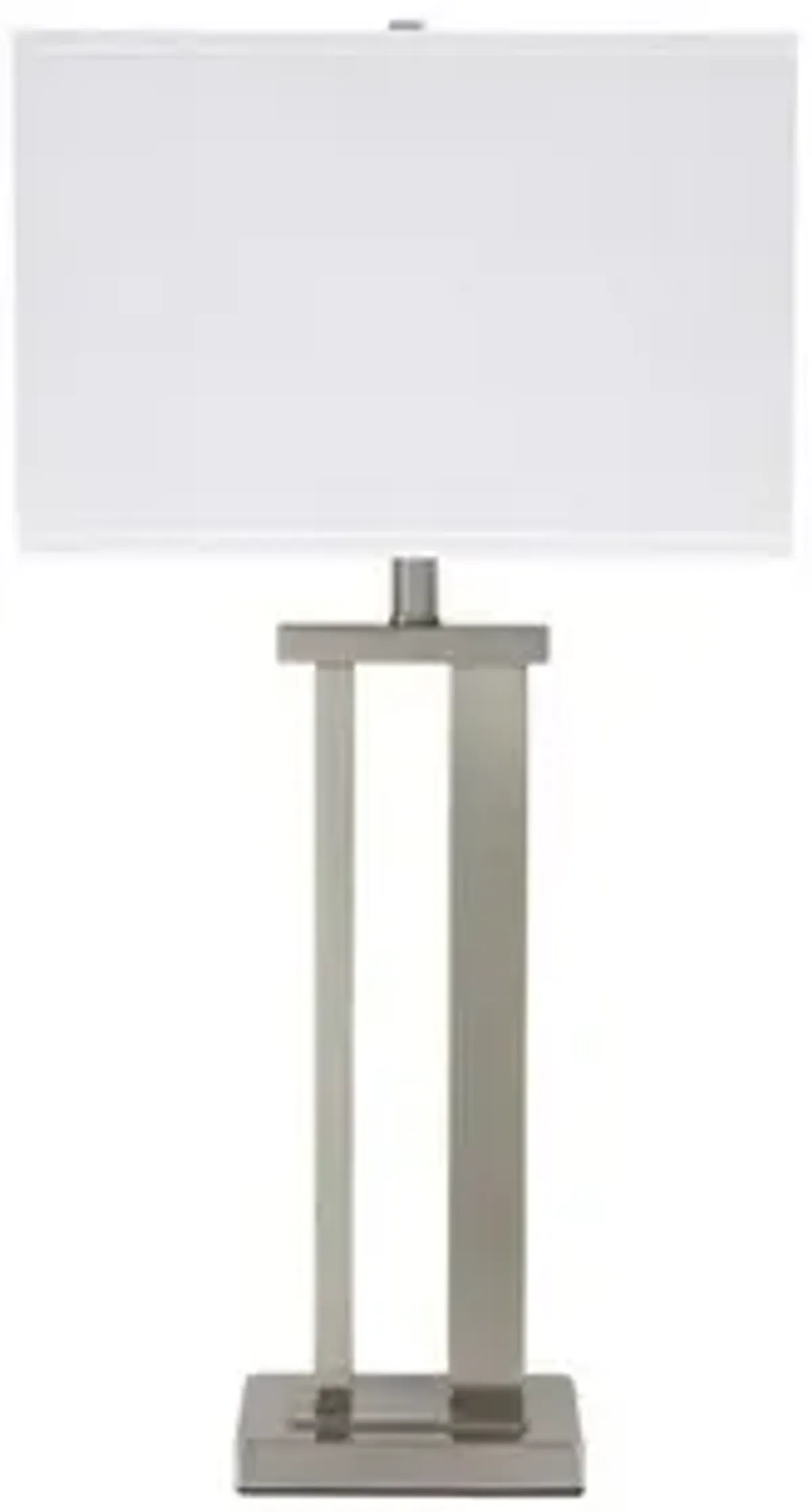 Metal Frame Table Lamp with Hardback Shade, Set of 2, White and Silver - Benzara