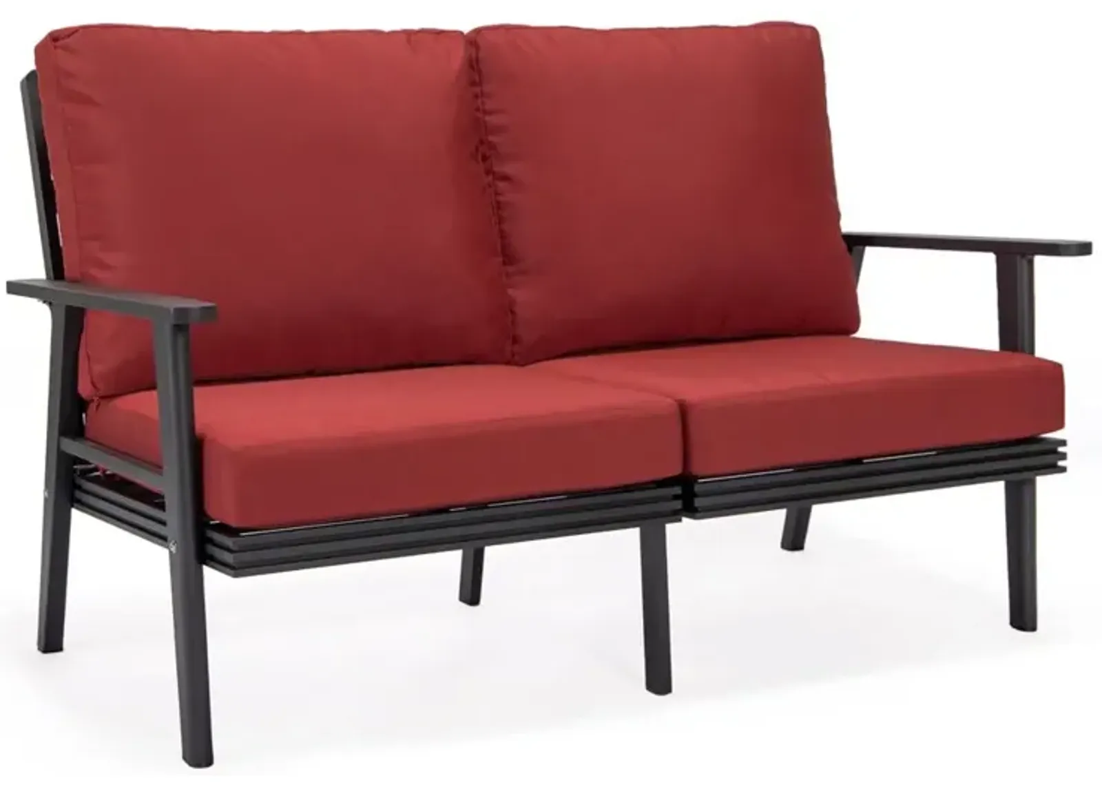 LeisureMod Outdoor Patio Loveseat with Black Aluminum Frame