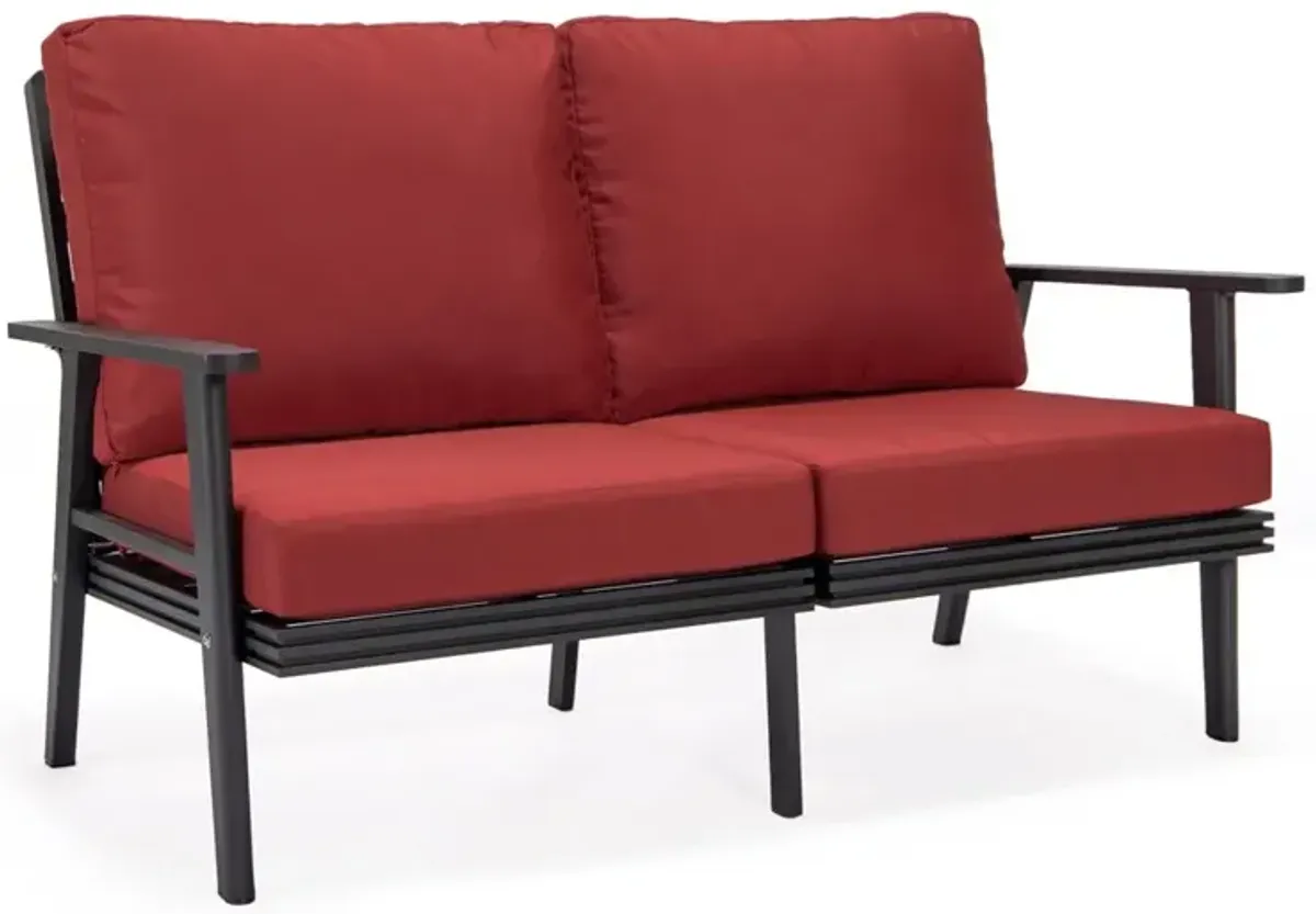 LeisureMod Outdoor Patio Loveseat with Black Aluminum Frame