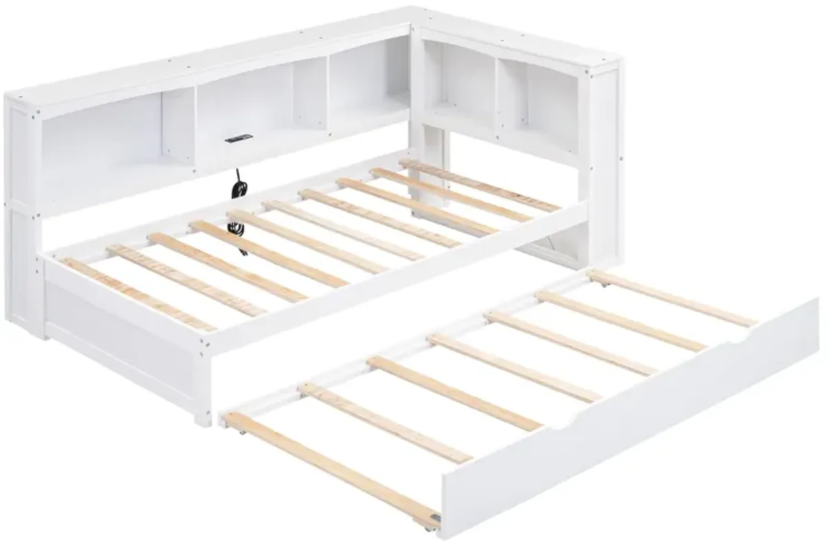 Whisen Morden Design Twin Size Daybed with Trundle, Storage Cabinets and USB Ports