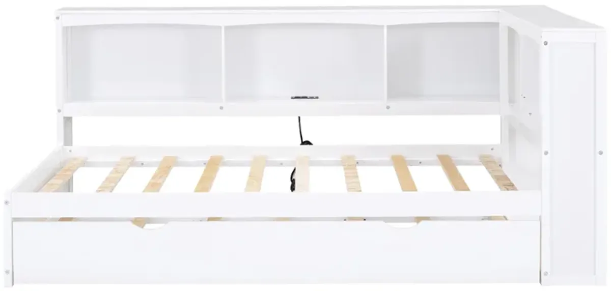 Whisen Morden Design Twin Size Daybed with Trundle, Storage Cabinets and USB Ports