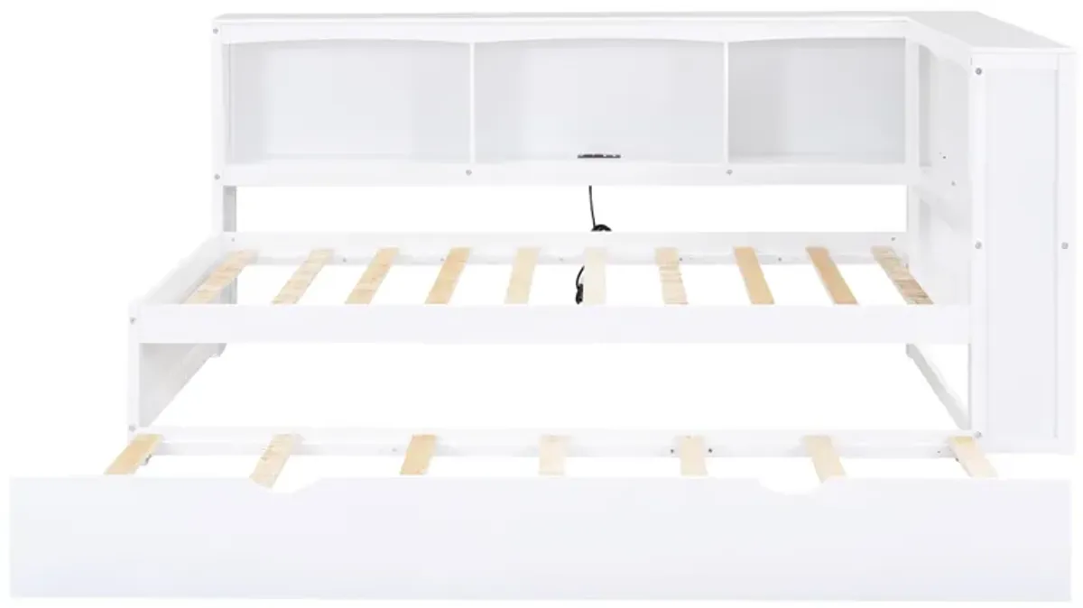 Whisen Morden Design Twin Size Daybed with Trundle, Storage Cabinets and USB Ports