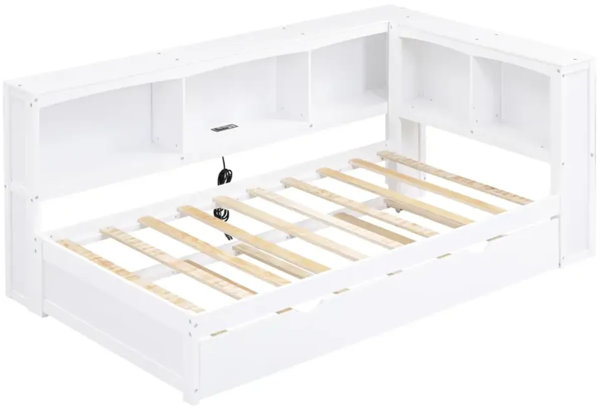 Whisen Morden Design Twin Size Daybed with Trundle, Storage Cabinets and USB Ports
