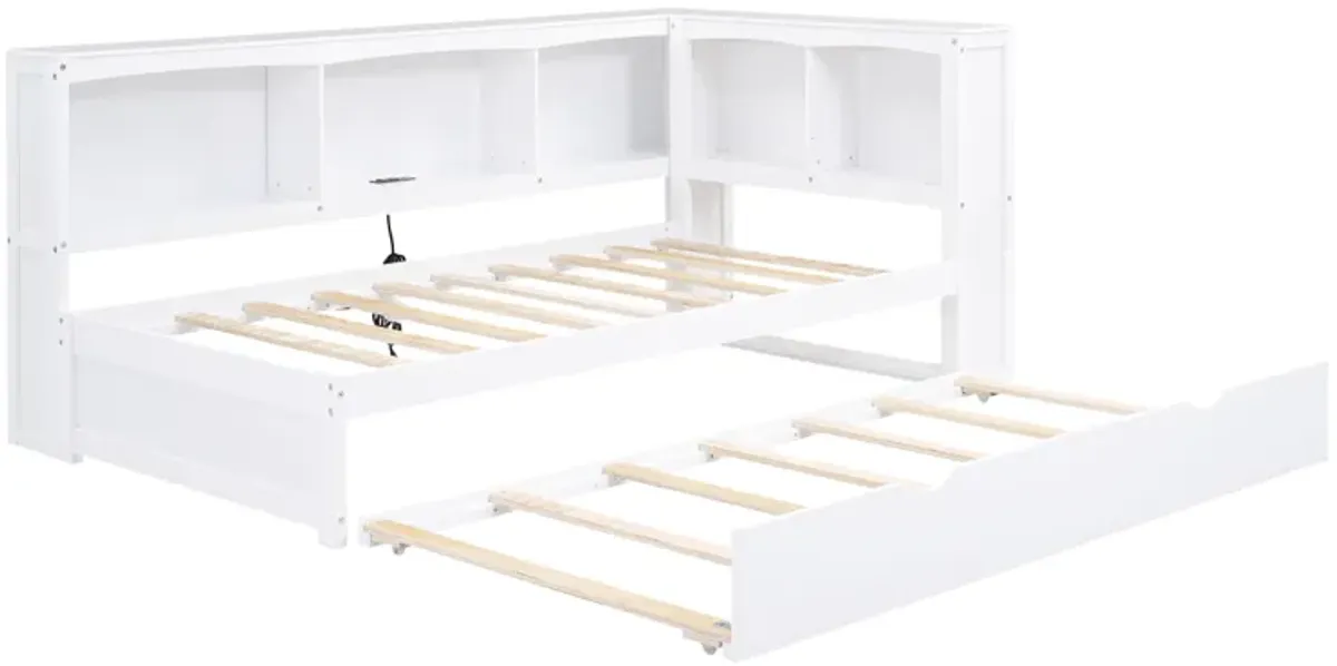 Whisen Morden Design Twin Size Daybed with Trundle, Storage Cabinets and USB Ports