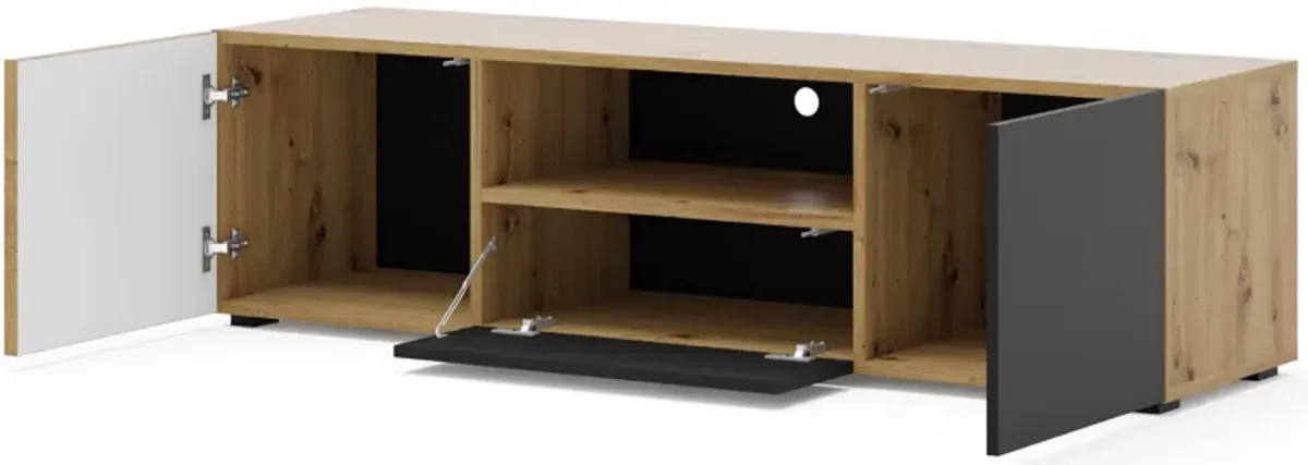 TV Stand AURIS 59'' Milled MDF Fronts Natural Oak Artisan Oak / Black Matt