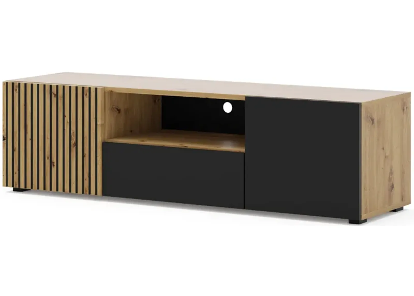 TV Stand AURIS 59'' Milled MDF Fronts Natural Oak Artisan Oak / Black Matt