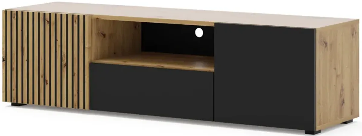 TV Stand AURIS 59'' Milled MDF Fronts Natural Oak Artisan Oak / Black Matt