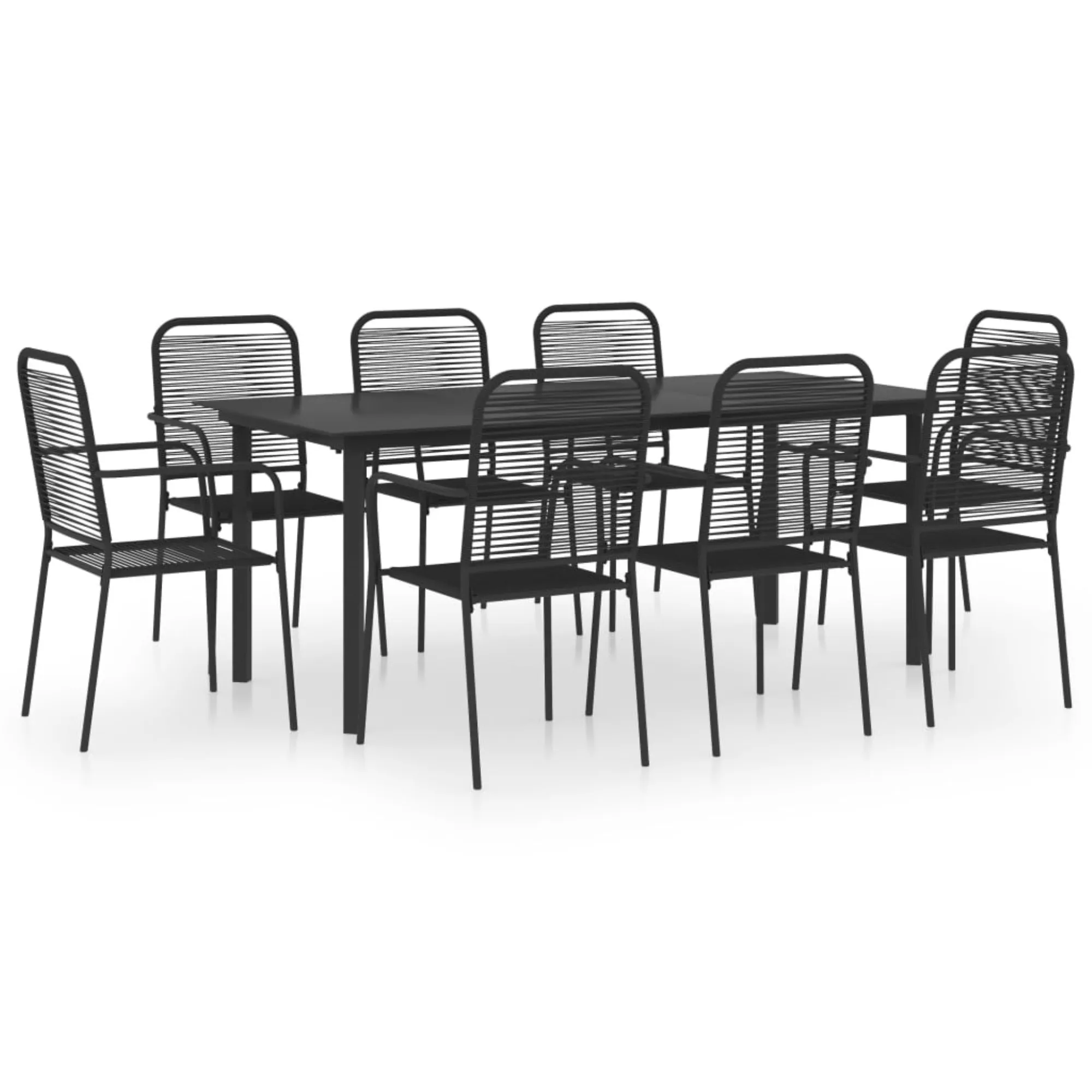 vidaXL 9 Piece Garden Dining Set Black Glass and Steel