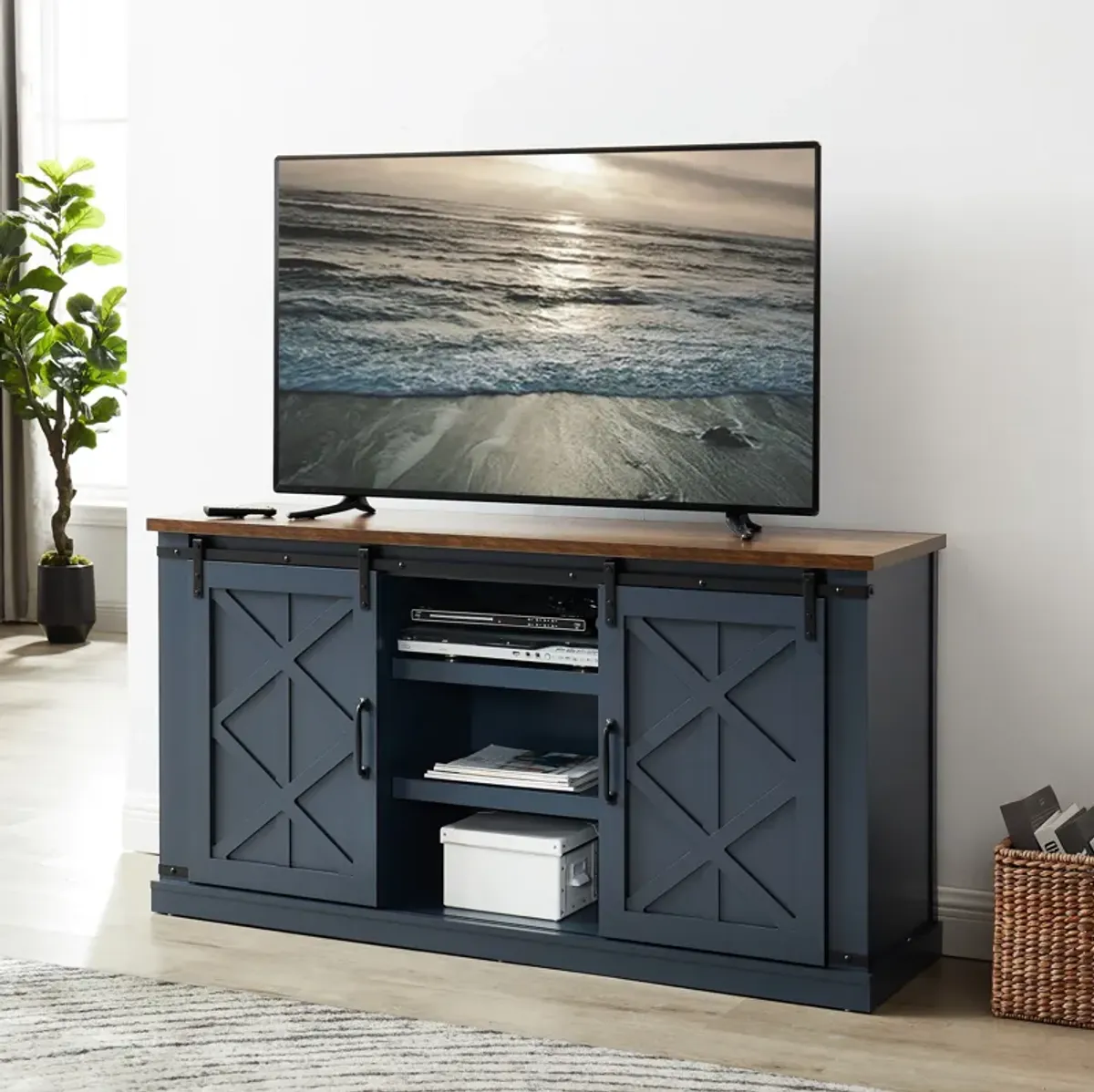 FESTIVO 58" Farmhouse Sliding Barn Door TV Stand - Fits TVs up to 65"