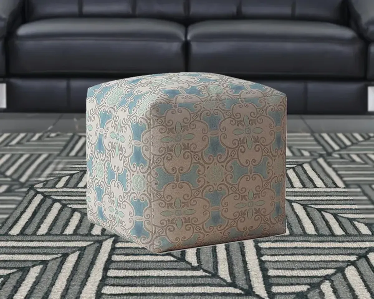 Hivvago 17" Blue And Grey Flax Ikat Pouf Ottoman