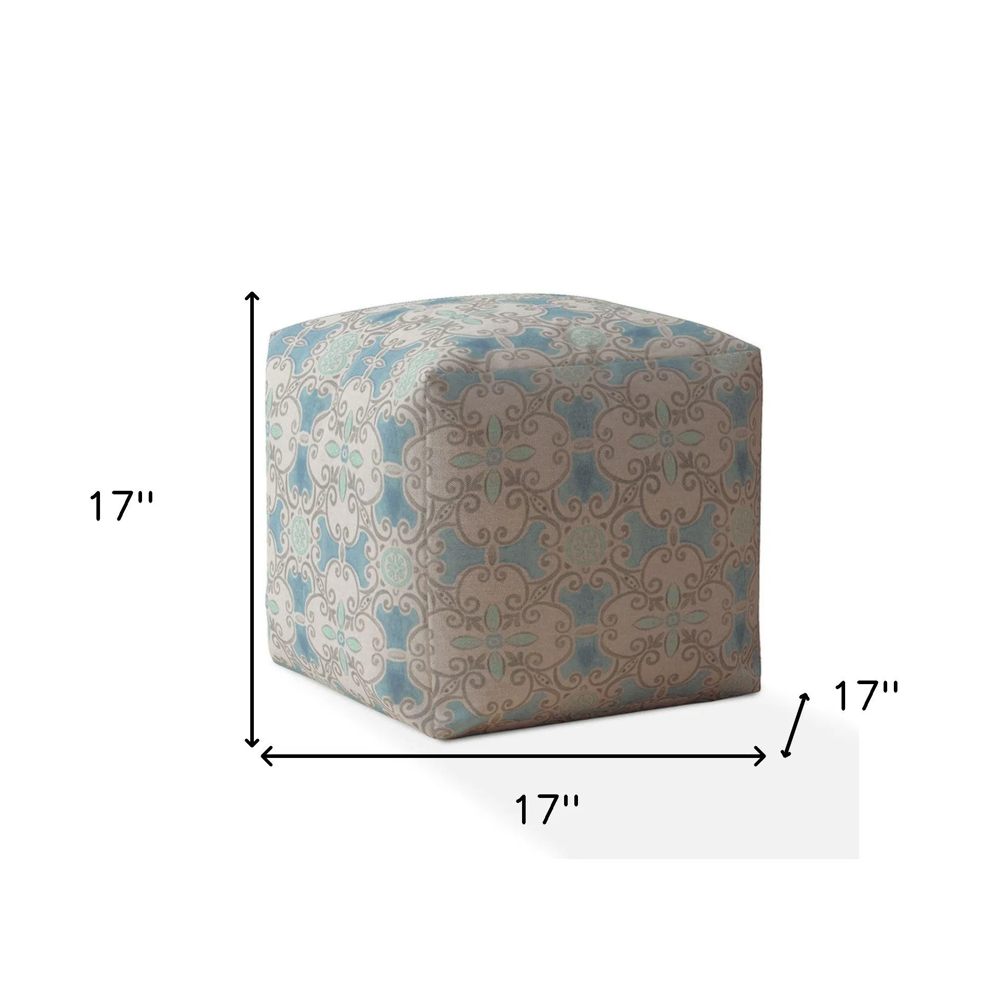 Homezia 17" Blue And Grey Flax Ikat Pouf Ottoman