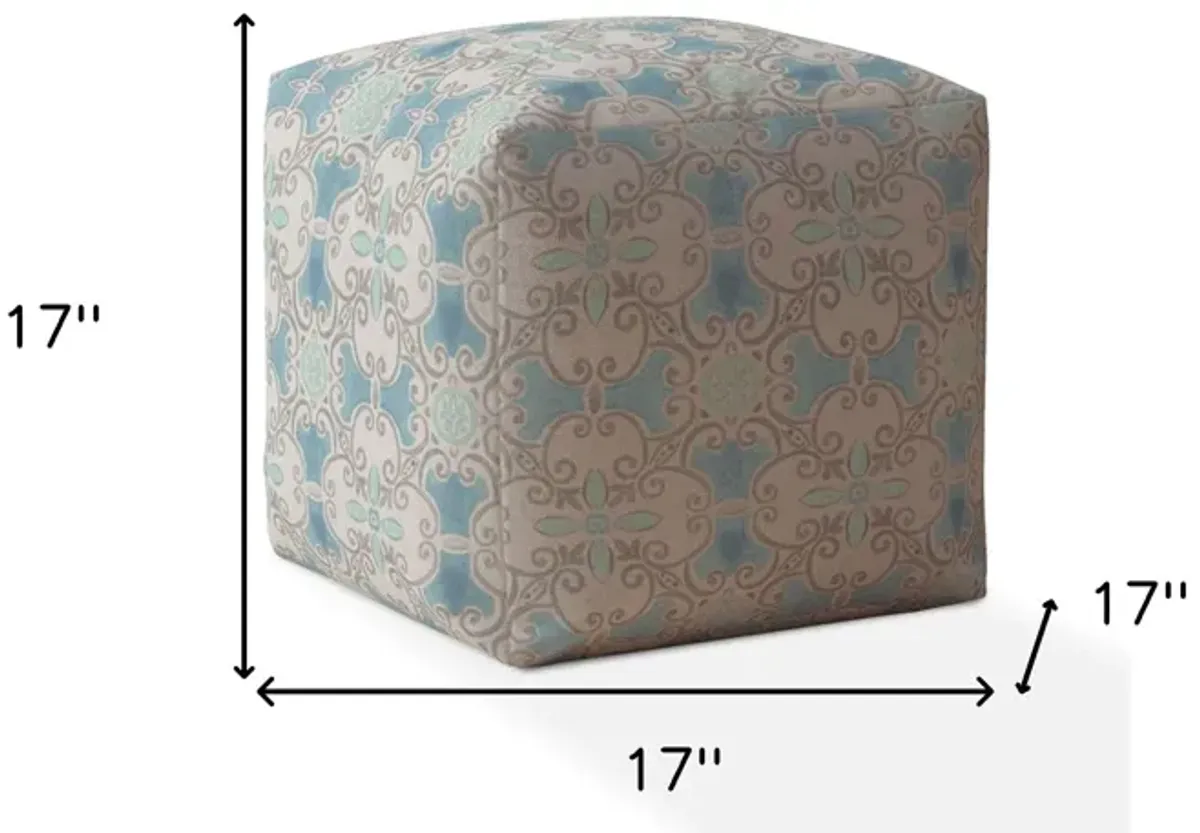 Hivvago 17" Blue And Grey Flax Ikat Pouf Ottoman