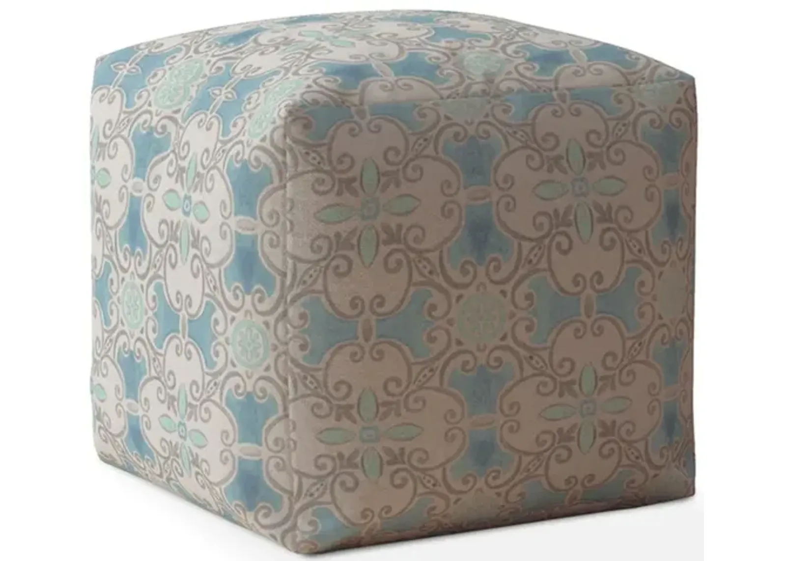 Homezia 17" Blue And Grey Flax Ikat Pouf Ottoman