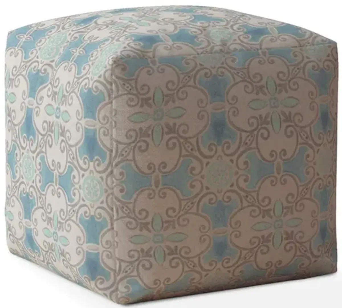 Homezia 17" Blue And Grey Flax Ikat Pouf Ottoman