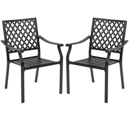 Hivvago Set of 2 Patio Dining Chairs with Curved Armrests and Reinforced Steel Frame
