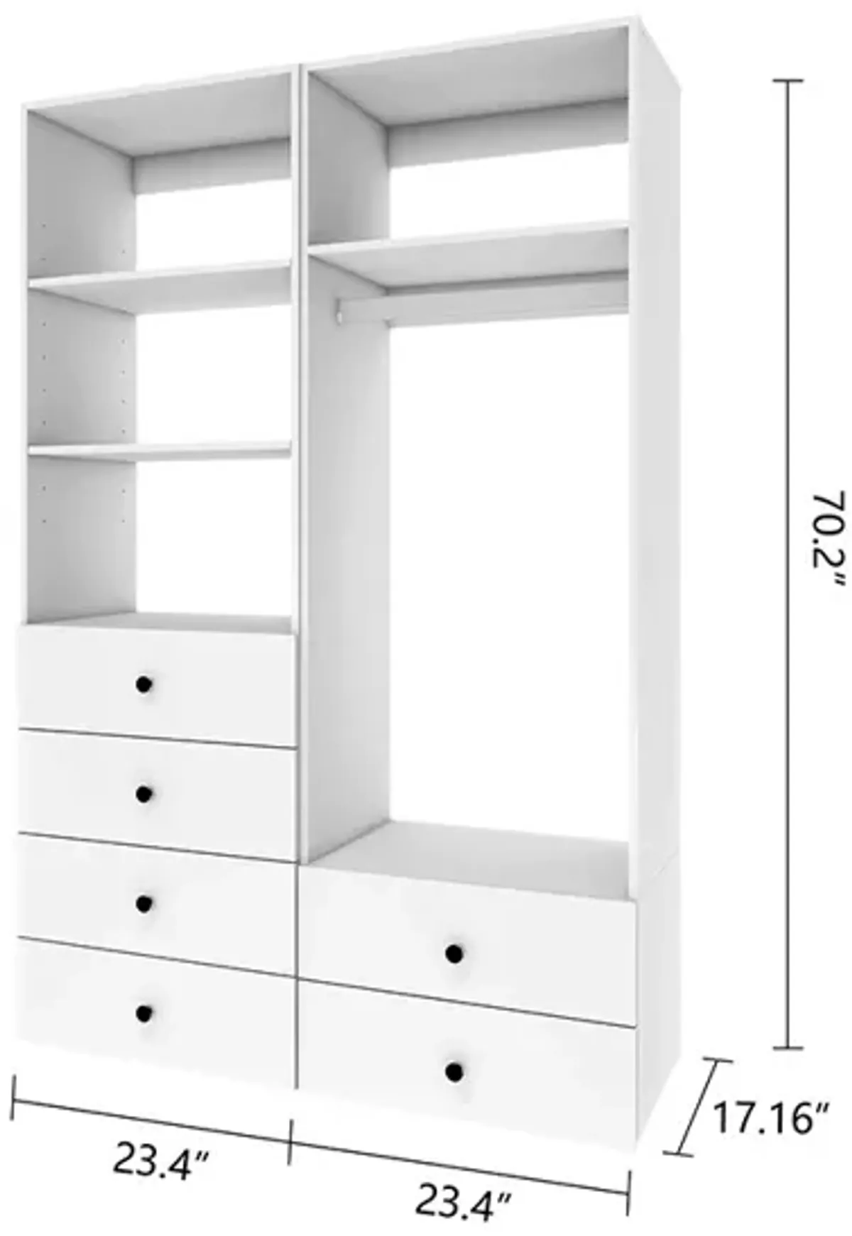 Clothes Organizer with Closet Shelves Wall Mounted, Wardrobe Closet Organizer System, Closet System with 6 Drawers, Wooden Walk in Closet Organizers and Storage,White