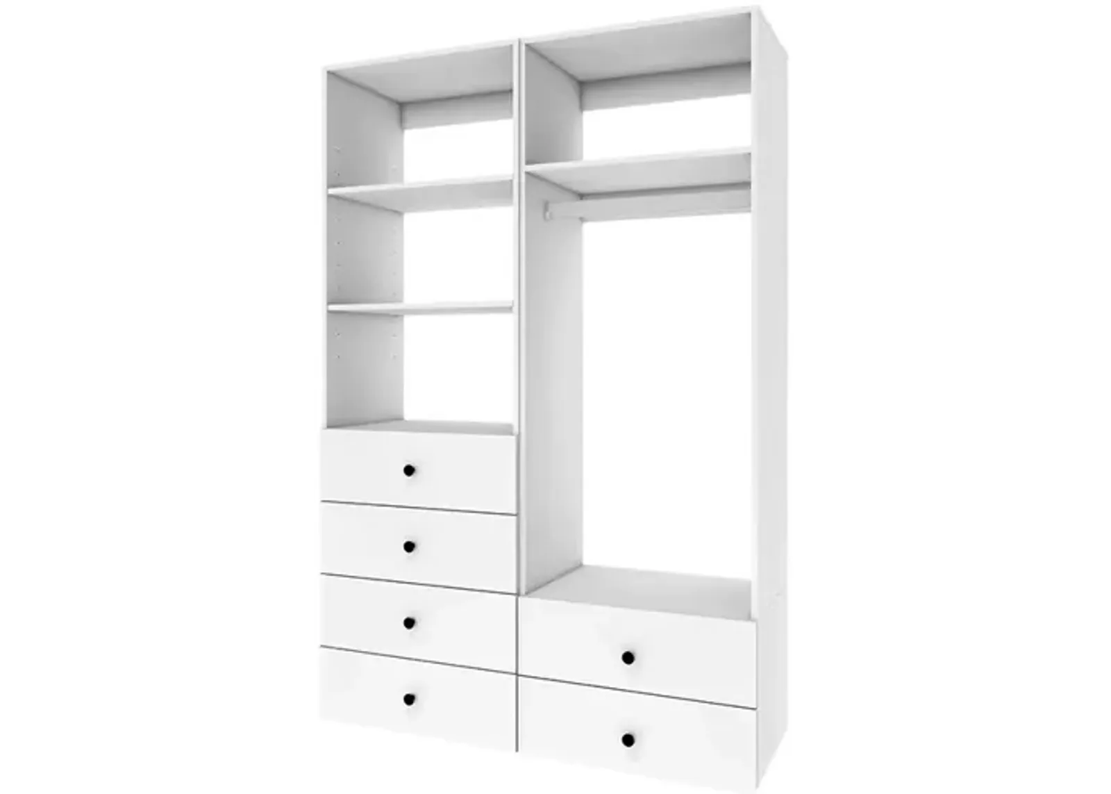 Clothes Organizer with Closet Shelves Wall Mounted, Wardrobe Closet Organizer System, Closet System with 6 Drawers, Wooden Walk in Closet Organizers and Storage,White