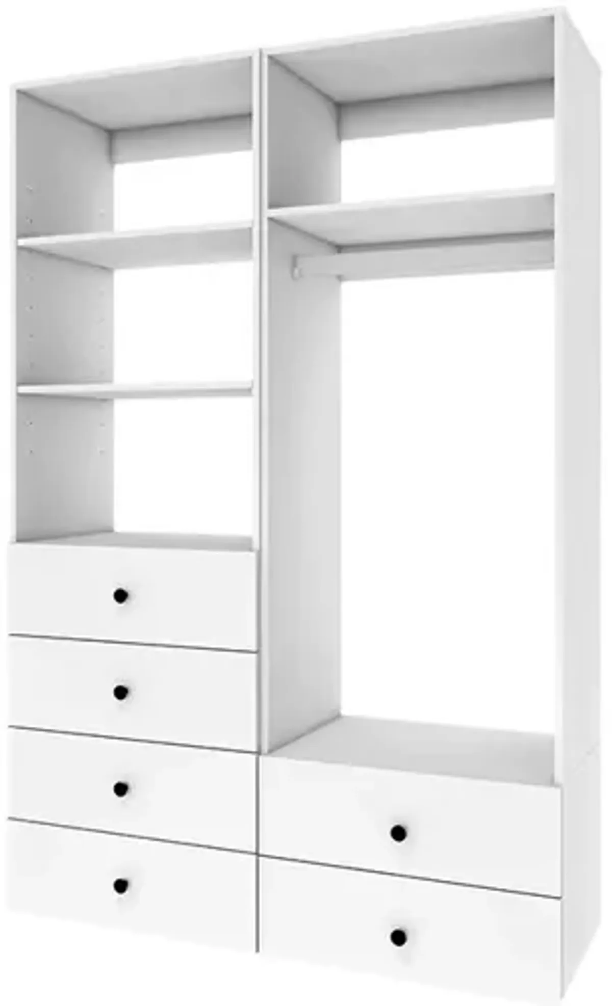 Clothes Organizer with Closet Shelves Wall Mounted, Wardrobe Closet Organizer System, Closet System with 6 Drawers, Wooden Walk in Closet Organizers and Storage,White