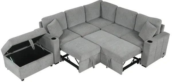 Merax Convertible Pull-out Sofa Bed with A Movable Storage Ottoman