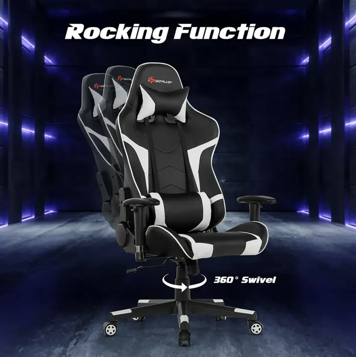 Goplus Massage Gaming Chair Reclining Swivel Racing Office Chair w/Lumbar Support Blue