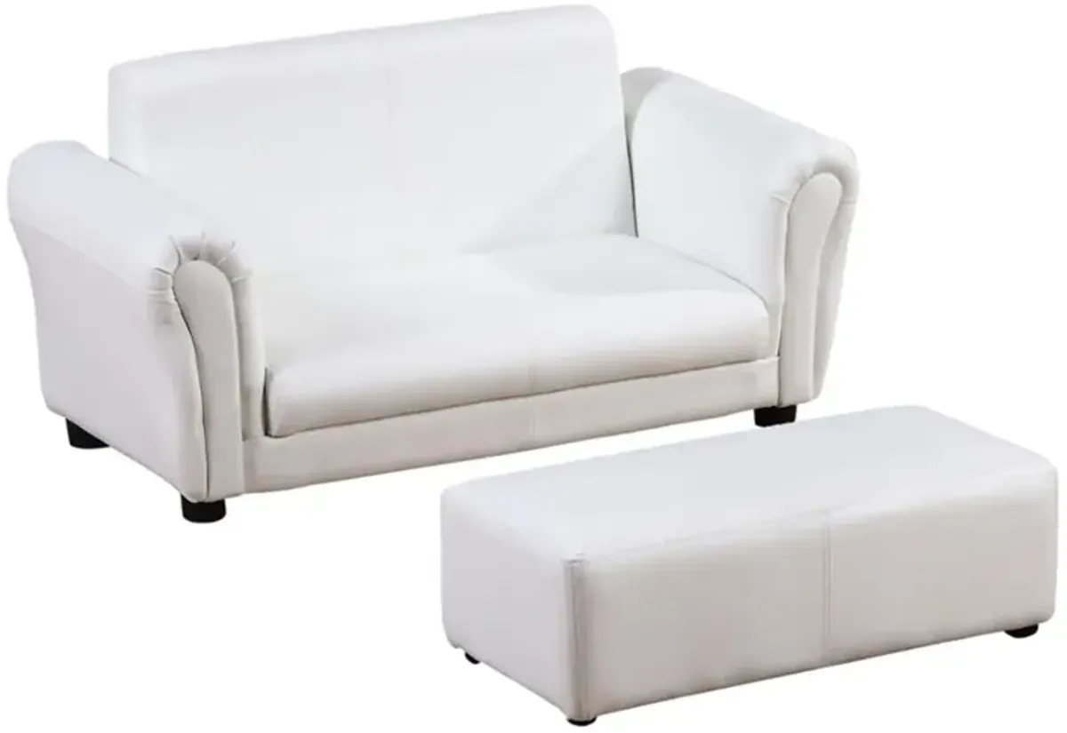Kids' Sofa Set with Footstool Comfy Upholstered Couch & Ottoman for Toddlers & Children's Room