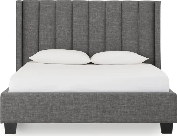 Palermo Full-size Upholstered Wingback Platform Bed in Dark Stone