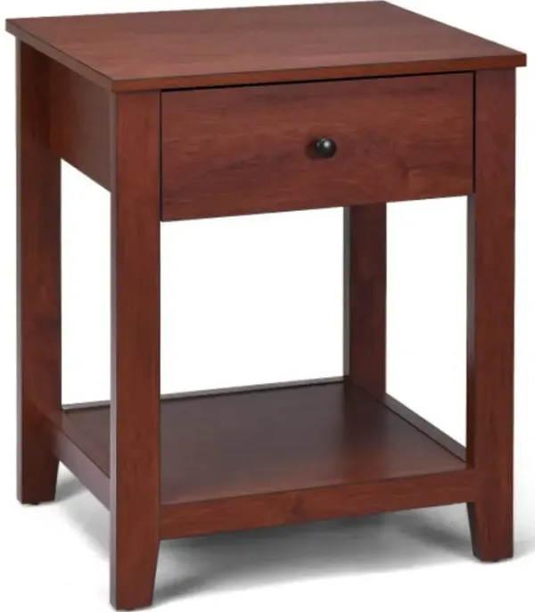 Night Stand End Side Table with Drawer and Storage Shelf