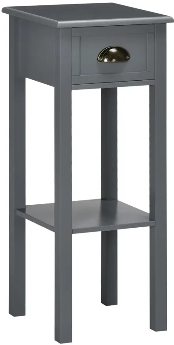 HOMCOM 2-Tier Side Table with Drawer, Narrow End Table with Bottom Shelf, for Living Room, Set of 1, Gray