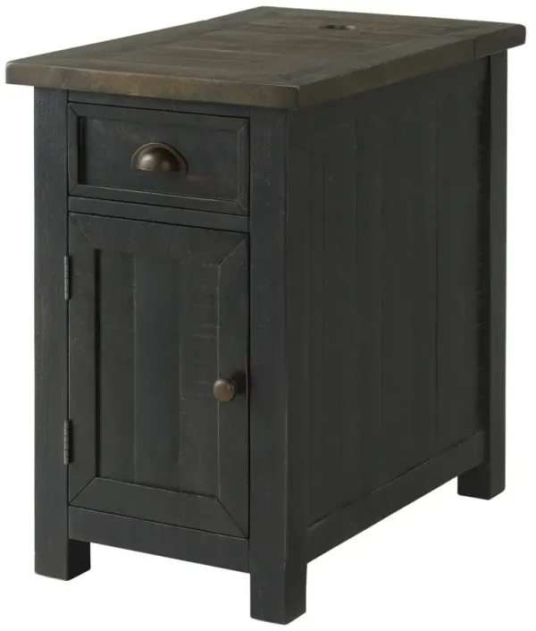 Hivvago 25" Black And Brown Solid Wood End Table With USB and Outlets