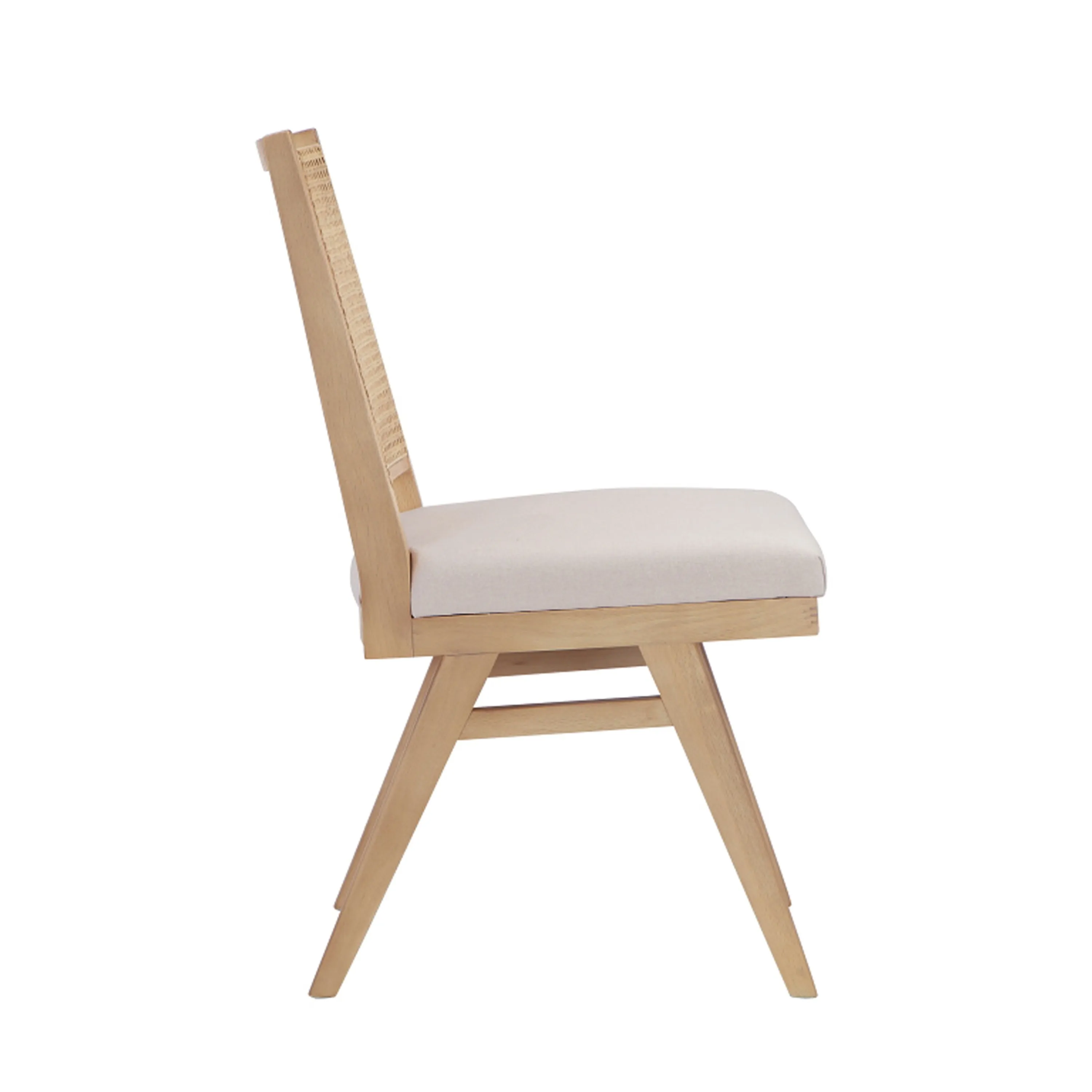 Isha Cane Side Dining Chair Set of 2, Cushioned Seat, White and Brown - Benzara