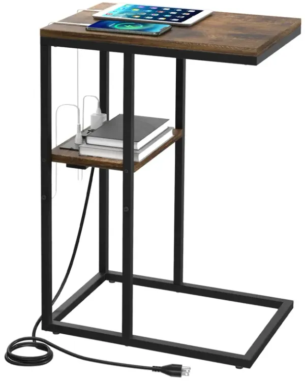 Yoobure C Shaped End Table with Charging Station for Living Room, Bedroom, Sofa Table with USB Ports and Outlets for Small Space