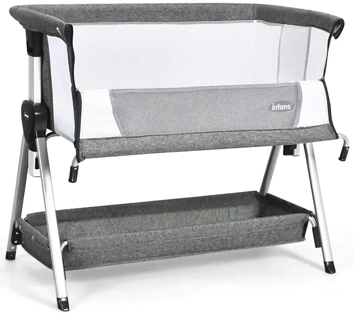 Adjustable Baby Bedside Crib with Large Storage-Dark Gray