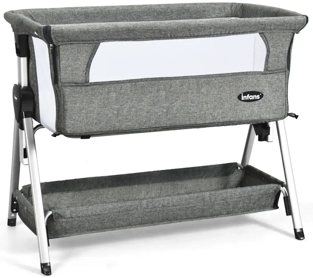 Adjustable Baby Bedside Crib with Large Storage-Dark Gray