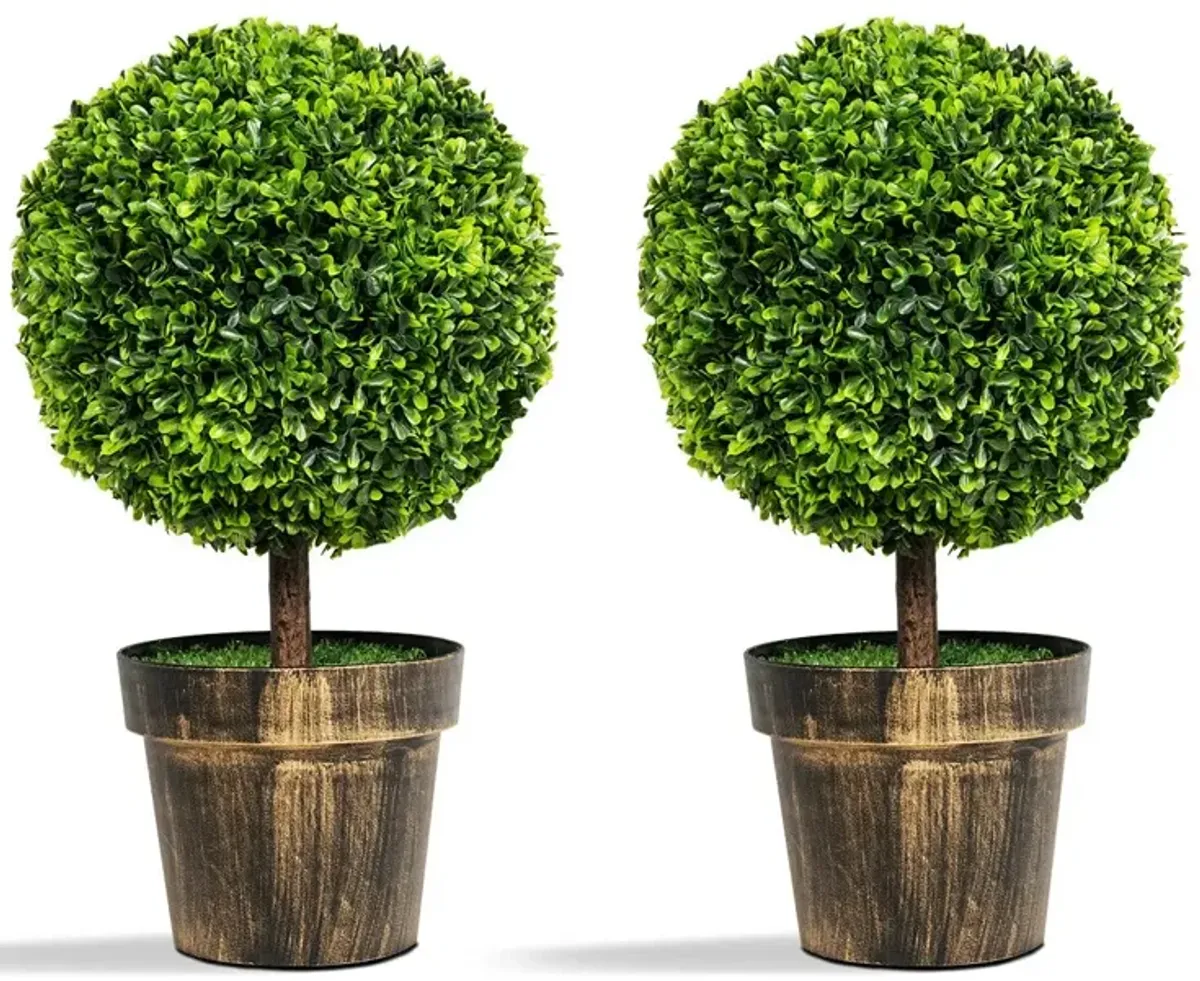 2 Pieces 24 Inch Artificial Boxwood Topiary Ball Tree for House and Office