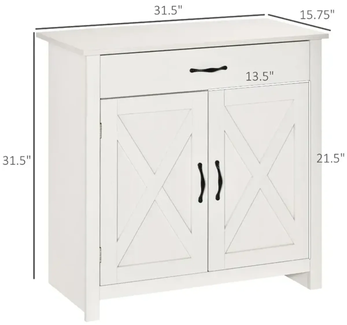 White Wash Kitchen Storage: 32" Farmhouse Sideboard with Drawer