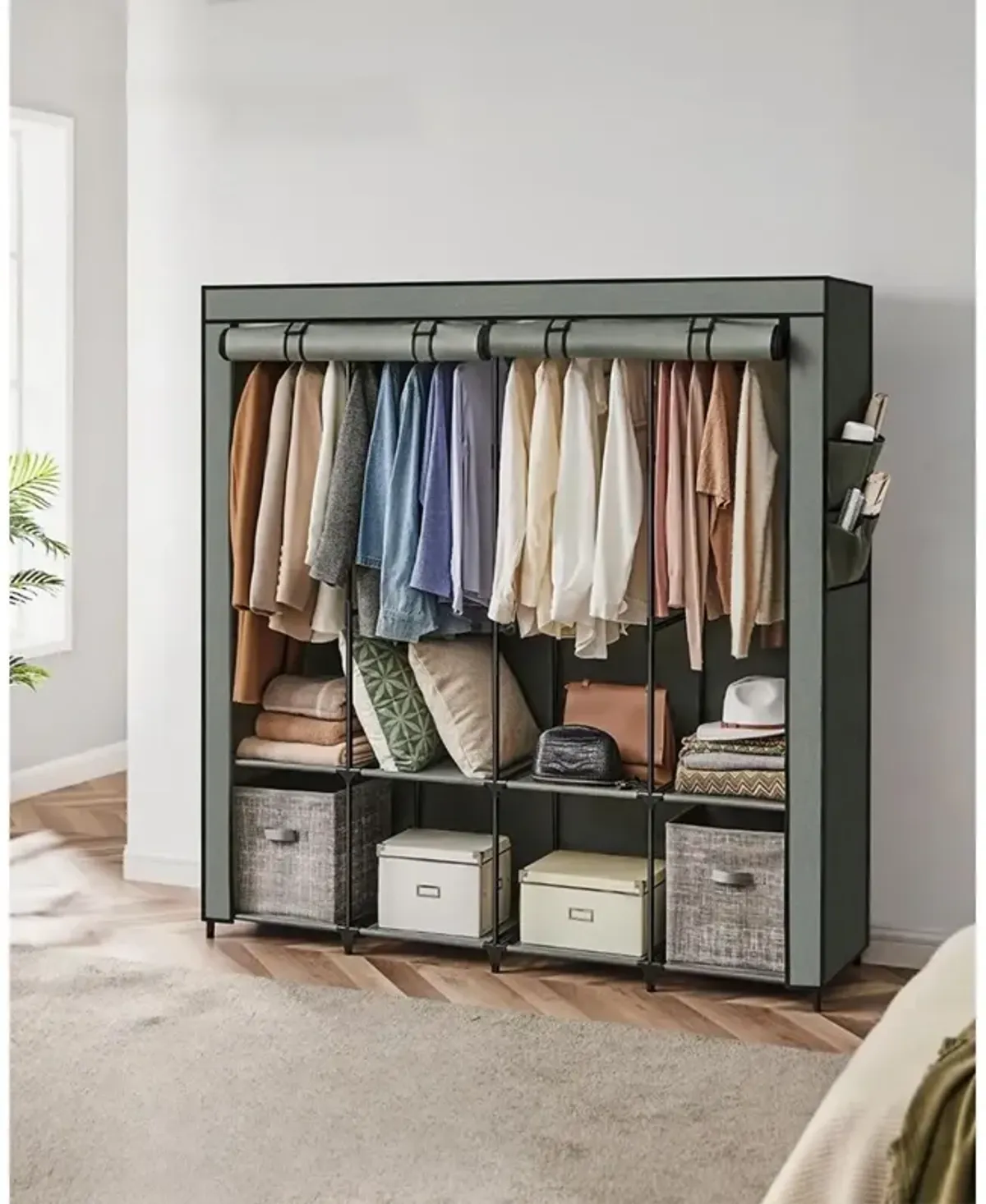 Portable Closet with Cover 4 Hanging Rods and Shelves