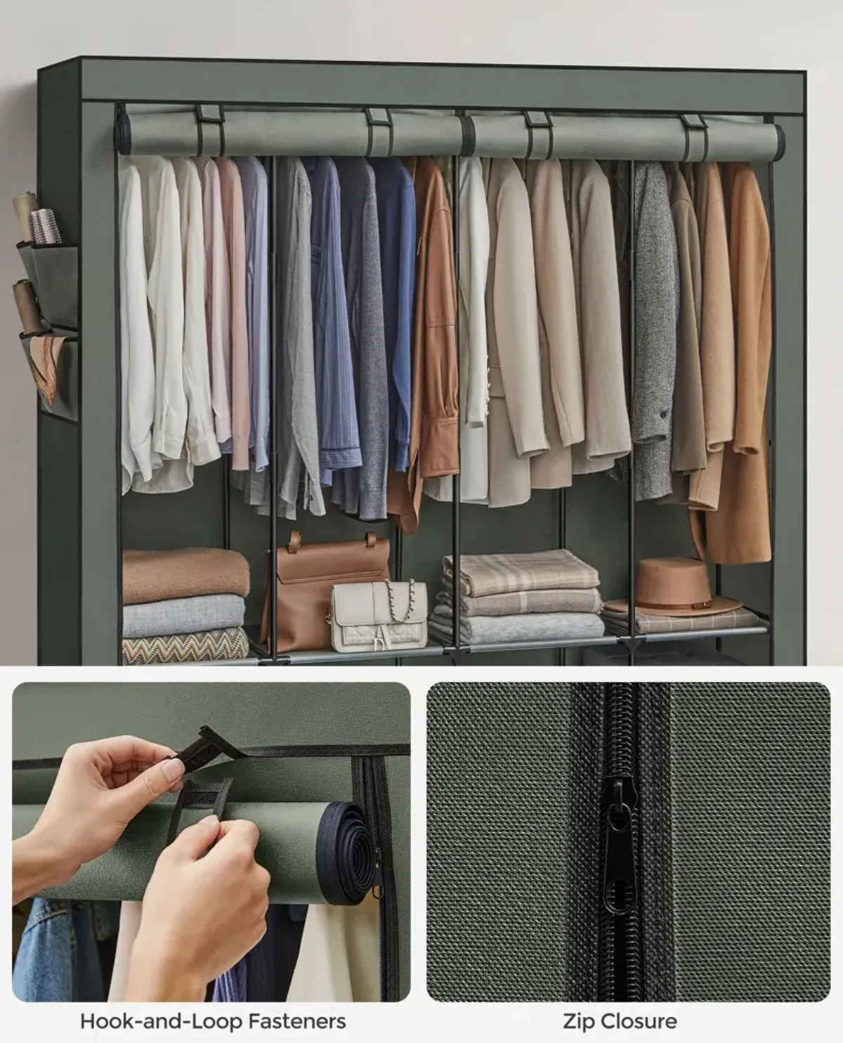 Portable Closet with Cover 4 Hanging Rods and Shelves