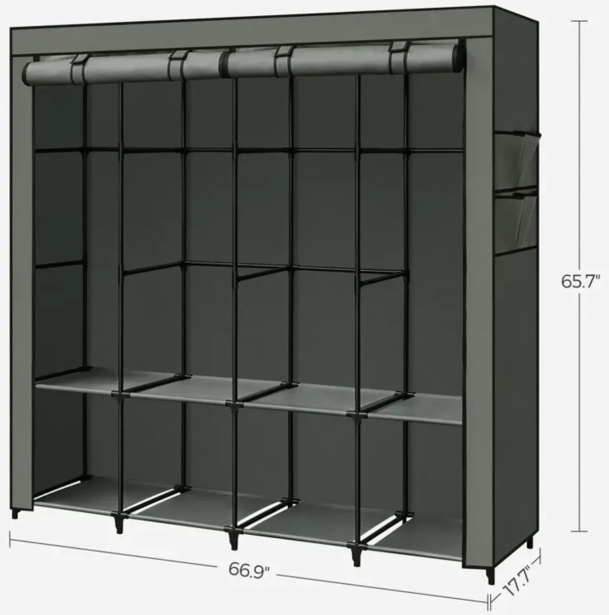 Portable Closet with Cover 4 Hanging Rods and Shelves