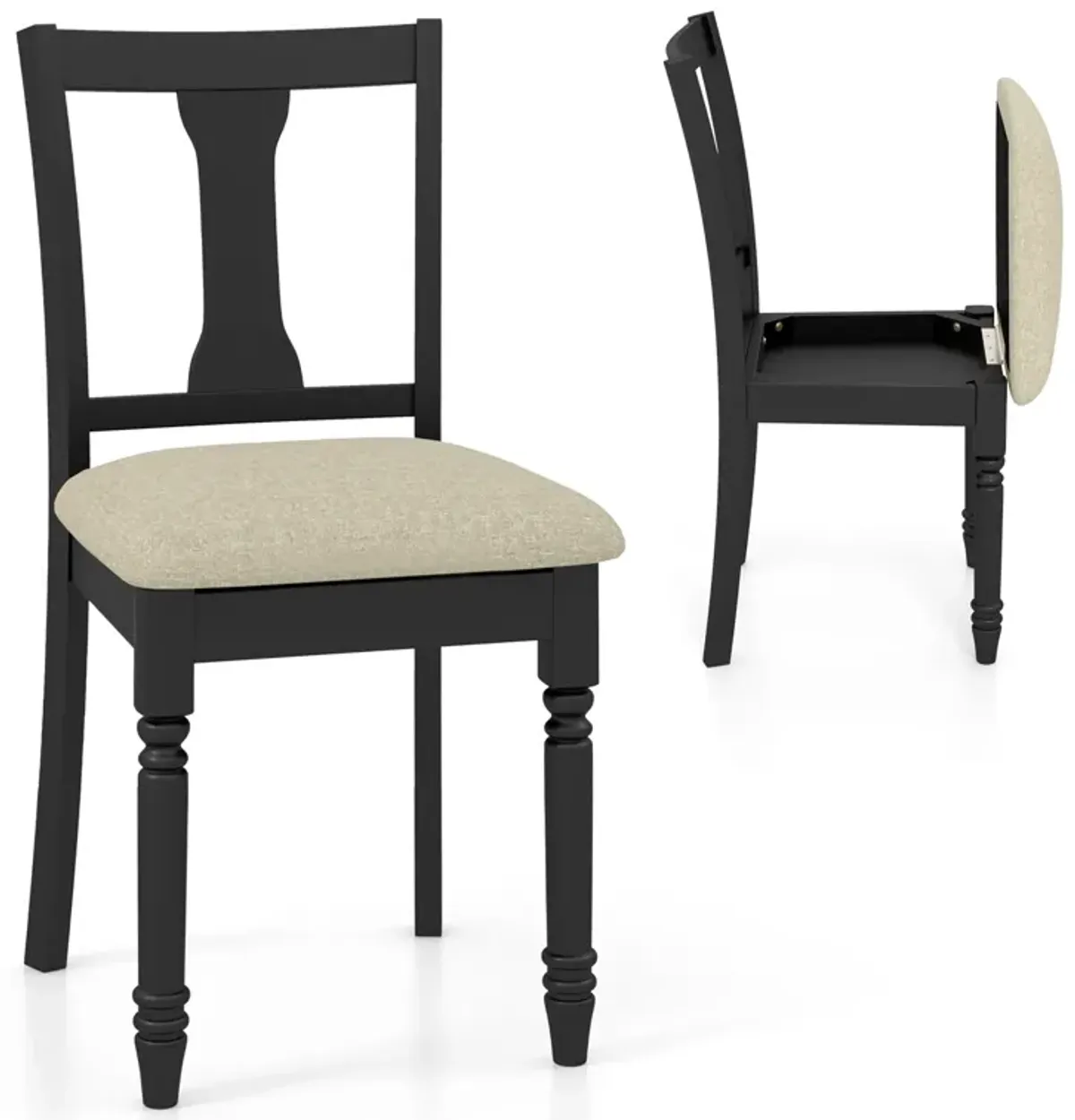 Kitchen Dining Chair with Linen Fabric and Storage Space