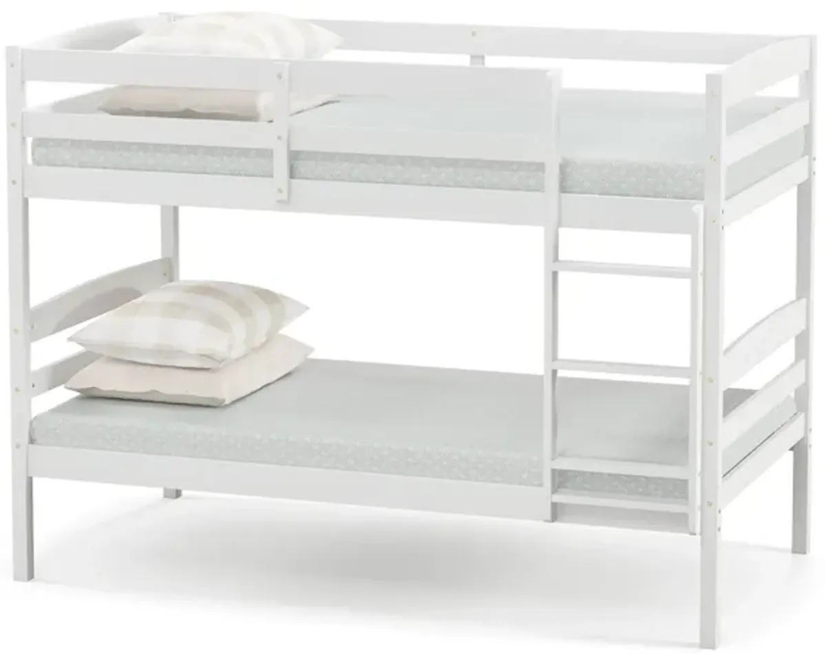 Solid Wood Twin Over Twin Bunk Bed Frame with High Guardrails and Integrated Ladder