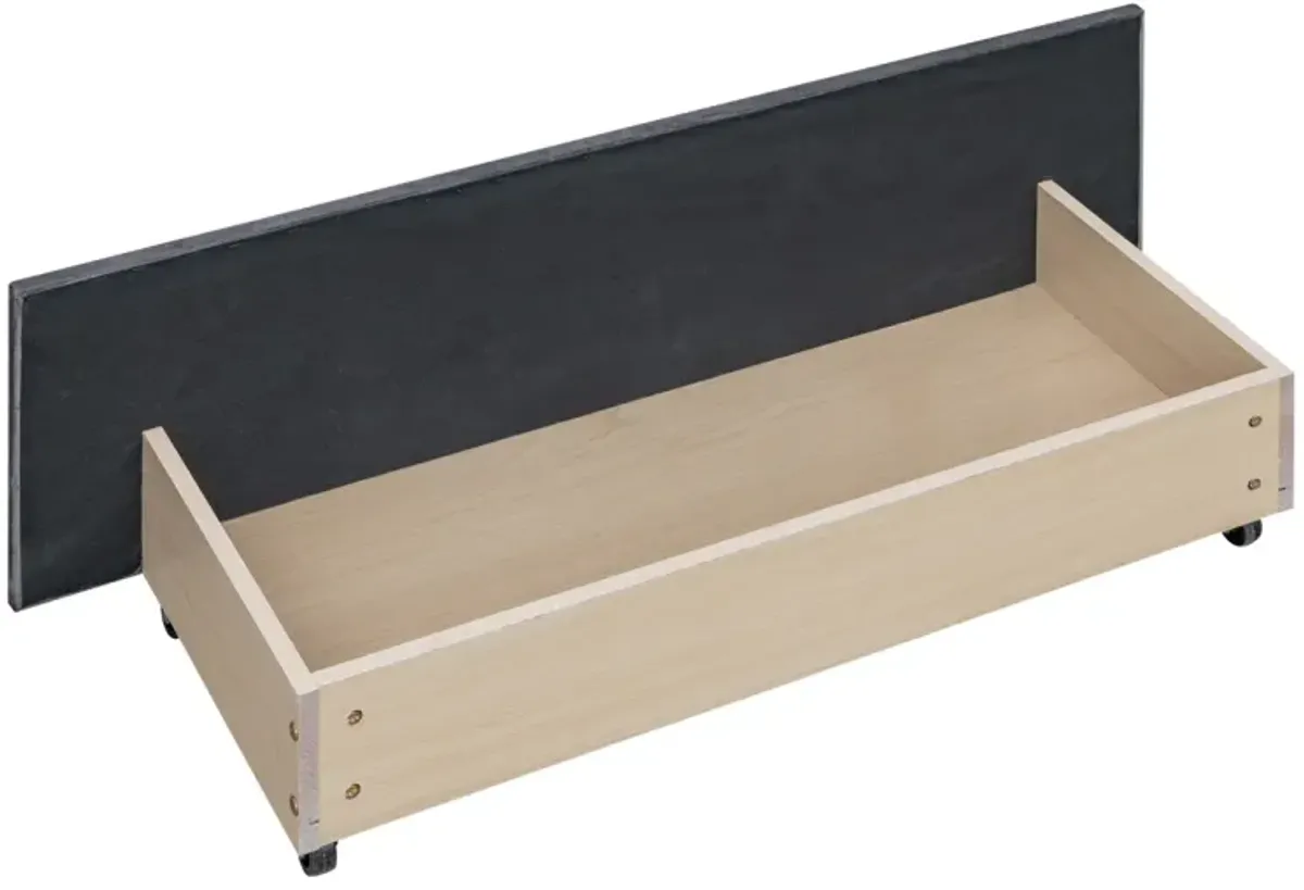 Upholstered Platform Bed With Stud Trim Headboard And Footboard And 4 Drawers No Box Spring